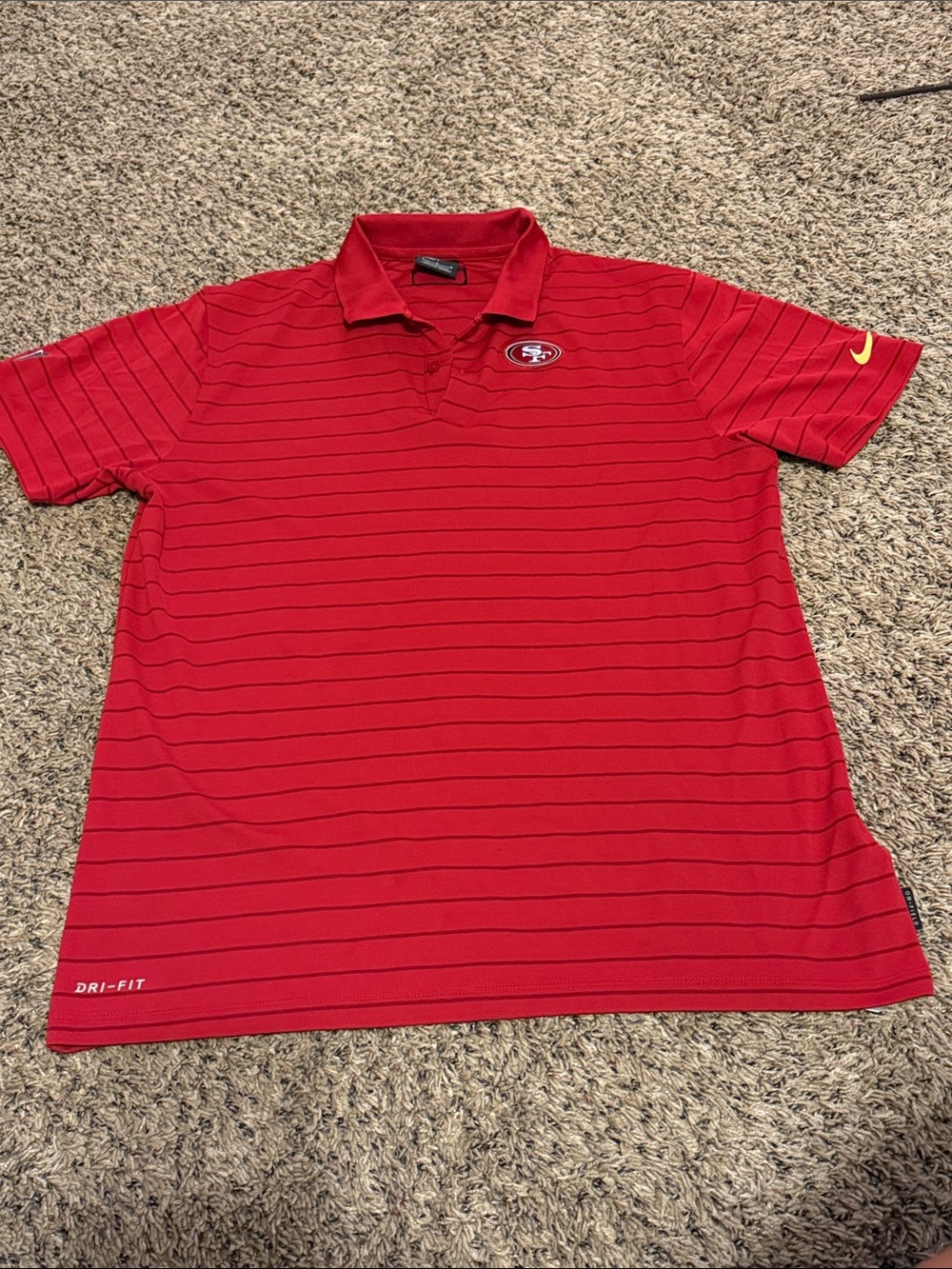 Nike Men's Red San Francisco 49ers Polo with Yellow Swoosh